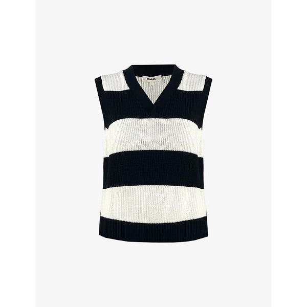 Womens Ro&Zo V-neck relaxed-fit striped cotton-knit vest