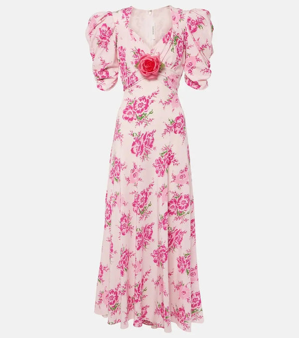 Rodarte Floral-appliqué puff-sleeve silk gown | LYBSTORE