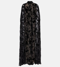 Rodarte Floral sheer caped velvet gown