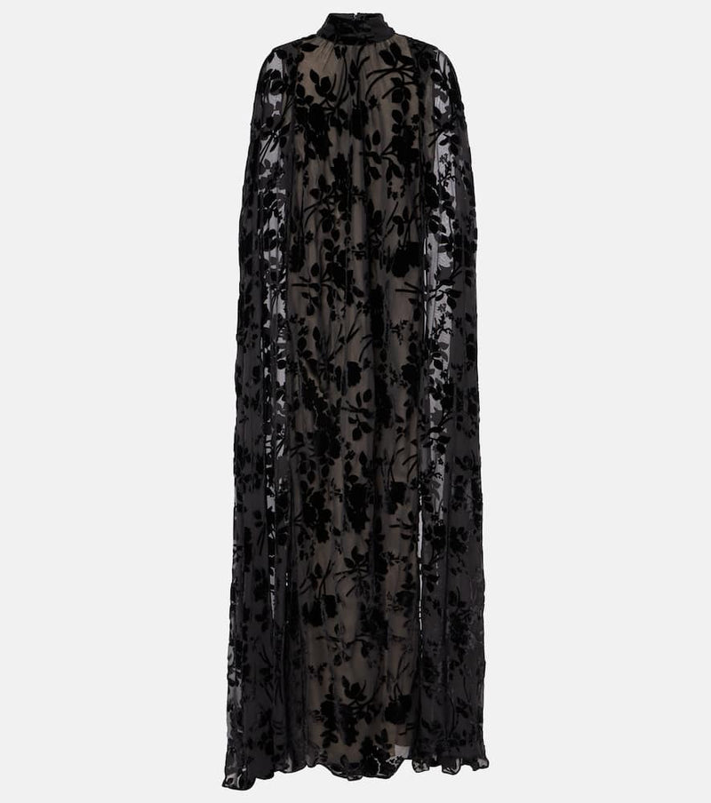 Rodarte Floral sheer caped velvet gown