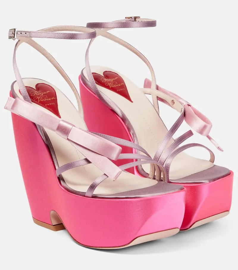 Roger Vivier Choc Bow satin wedge sandals | LYBSTORE