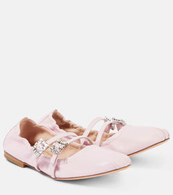 Roger Vivier Crystal-embellished leather Mary Jane flats