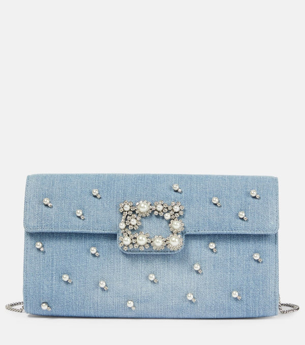 Roger Vivier Embellished denim clutch bag