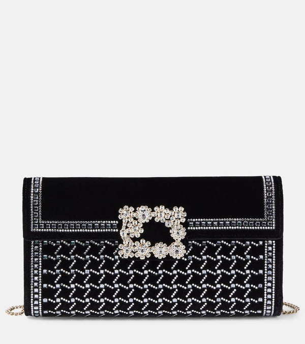 Roger Vivier Flower Strass embellished velvet clutch