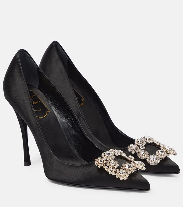 Roger Vivier Flower Strass satin pumps | LYBSTORE