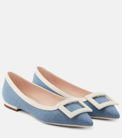 Roger Vivier Leather-trimmed denim ballet flats | LYBSTORE