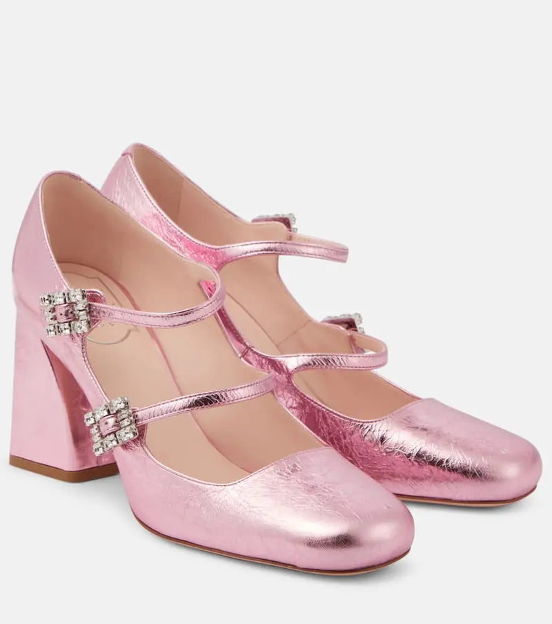 Roger Vivier Très Vivier Babies Mini metallic leather pumps | LYBSTORE