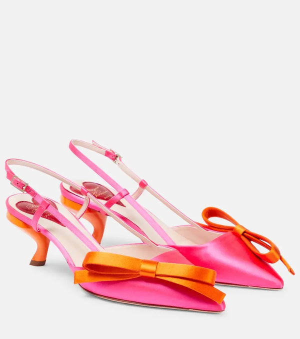 Roger Vivier Virgule bow-embellished satin slingback pumps | LYBSTORE