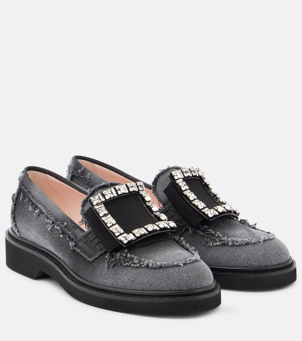 Roger Vivier Viv' Rangers embellished denim loafers