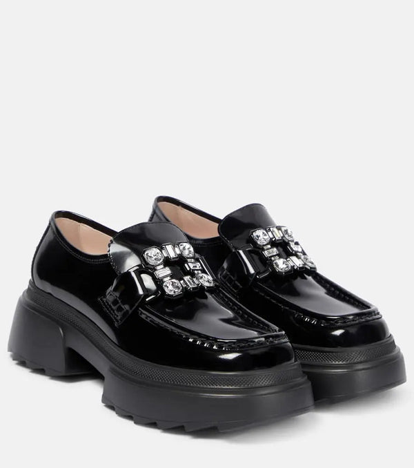 Roger Vivier Wallaviv strass buckle patent leather loafers | LYBSTORE