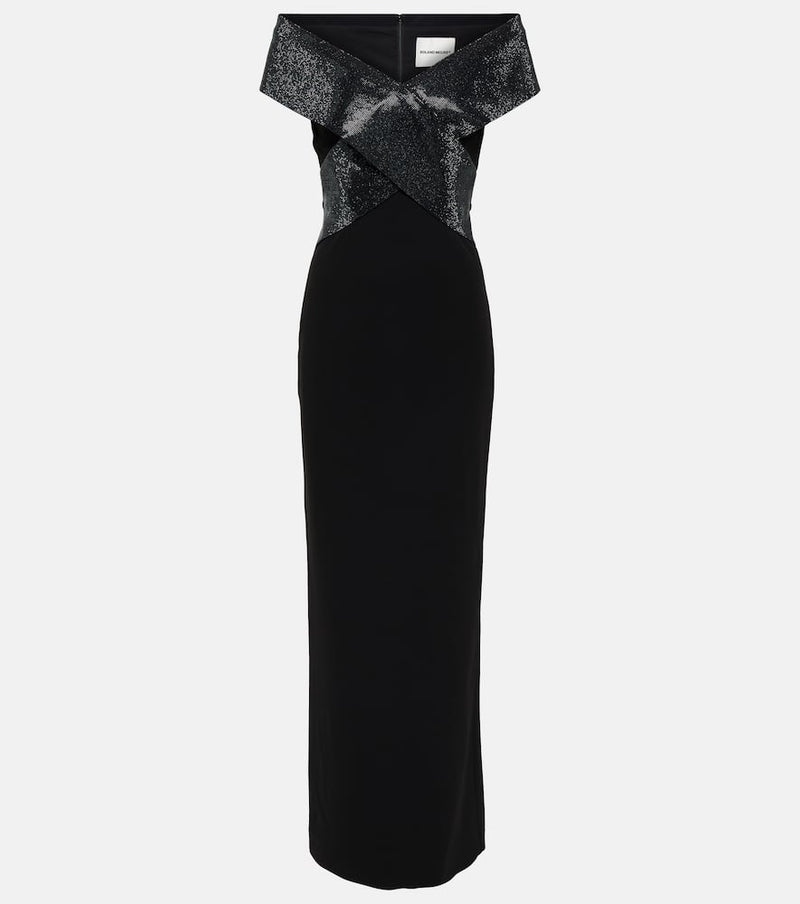 Roland Mouret Off-shoulder cady and velvet gown