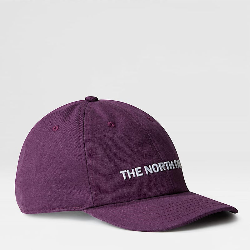 The North Face Roomy Norm Cap Black Currant Purple horizontal Logo