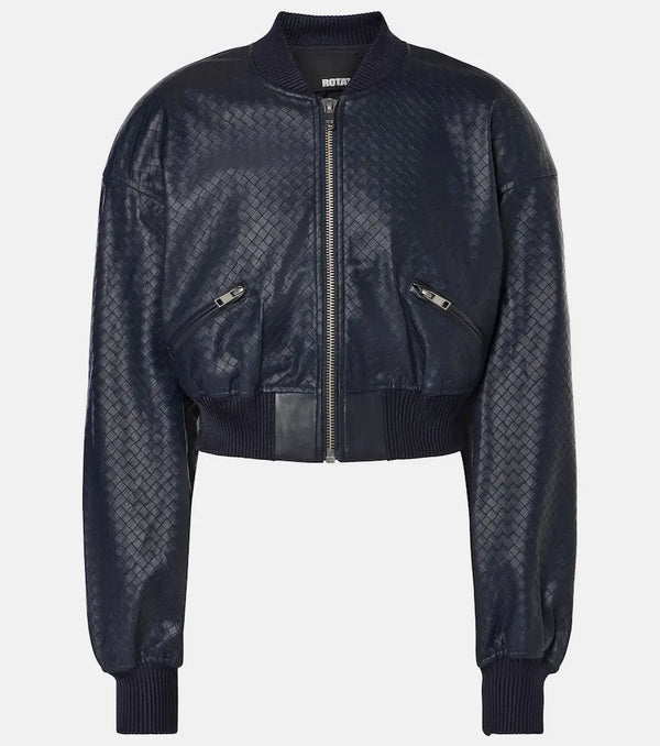 Rotate Braided faux leather bomber jacket