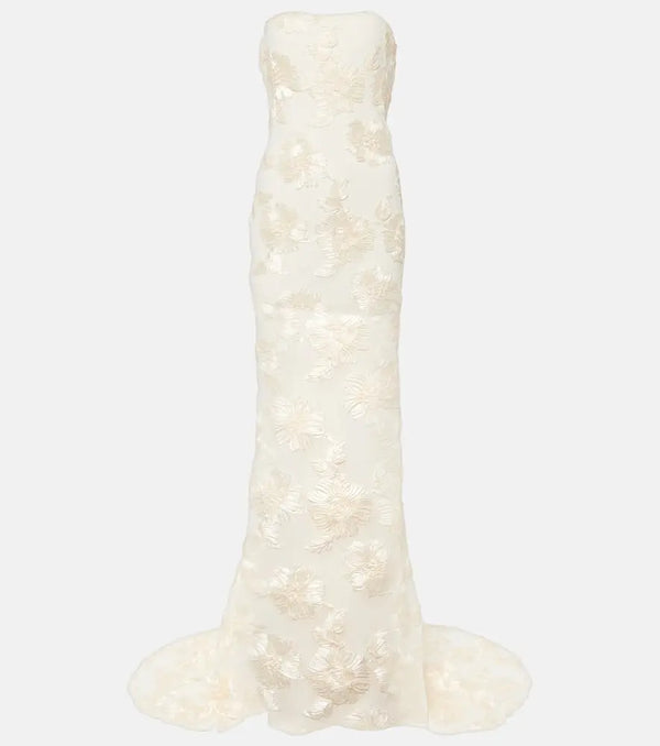 Rotate Bridal Alberty floral-appliqué mesh gown