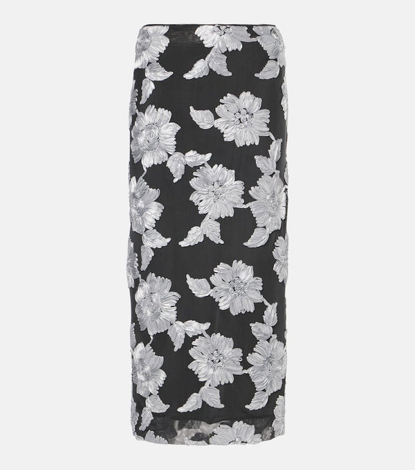 Rotate Embroidered mesh pencil skirt