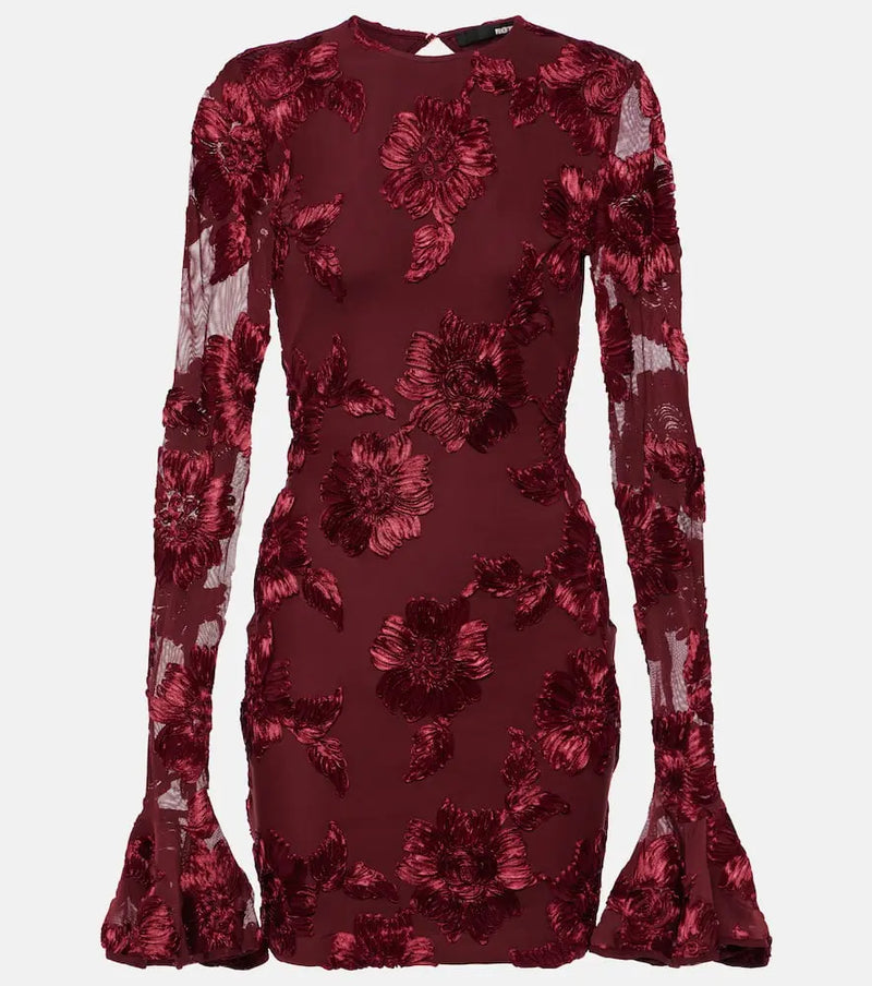 Rotate Floral embroidered mesh minidress