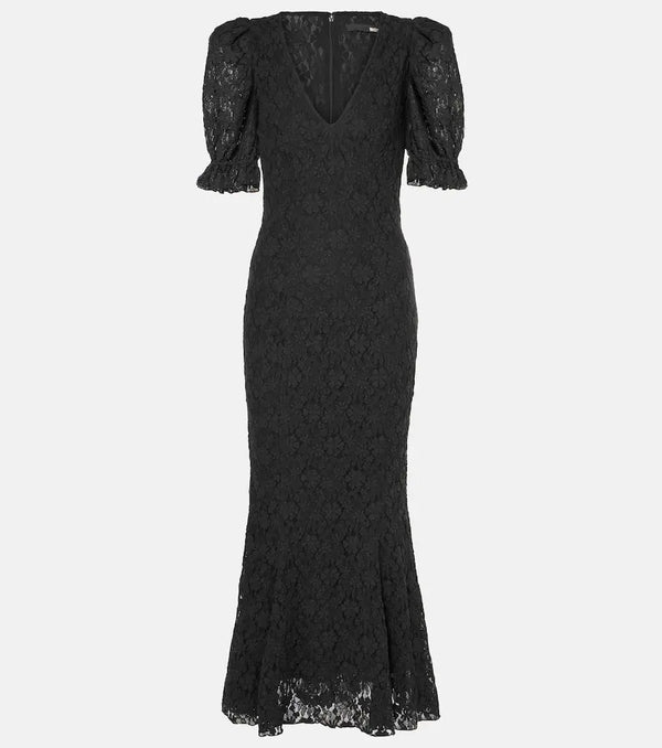 Rotate Puff-sleeve lace midi dress