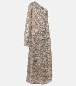 Rotate Sequined one-shoulder maxi dress