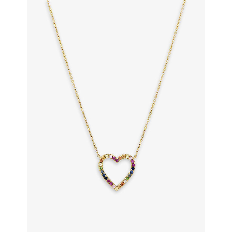 Womens Roxanne First Heart 14ct yellow-gold and 0.13ct rainbow-sapphire necklace