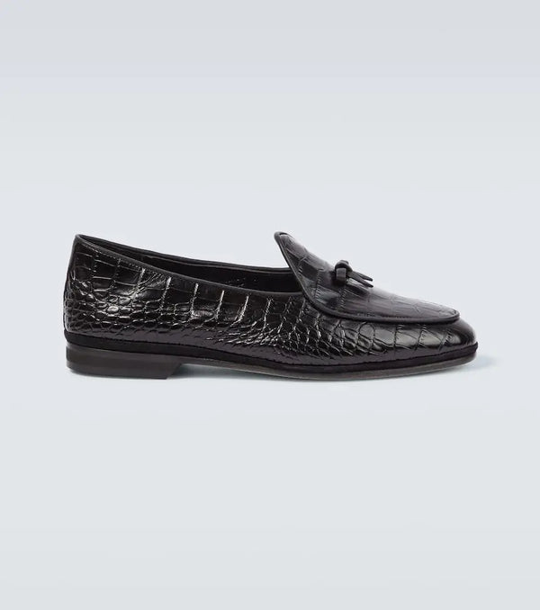 Rubinacci Bow-detail croc-effect leather loafers | LYBSTORE