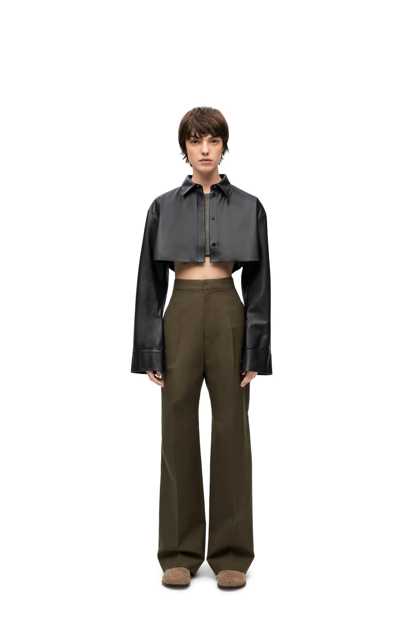 Cropped shirt in nappa lambskin