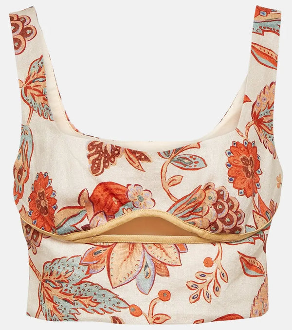 SIR Noemi cutout floral linen crop top | LYBSTORE