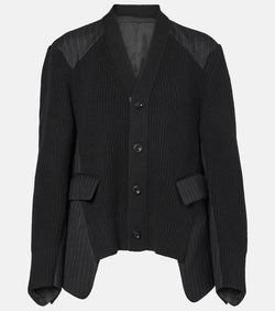 Sacai Chalk stripe ribbed-knit wool cardigan