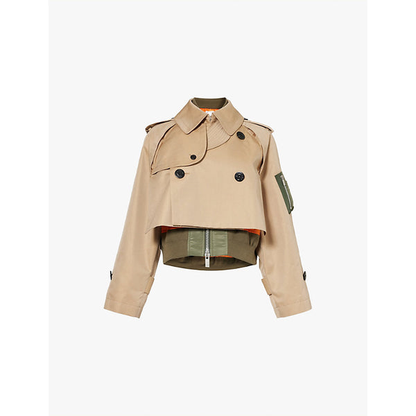 Womens Sacai Cropped double-breasted cotton-blend jacket