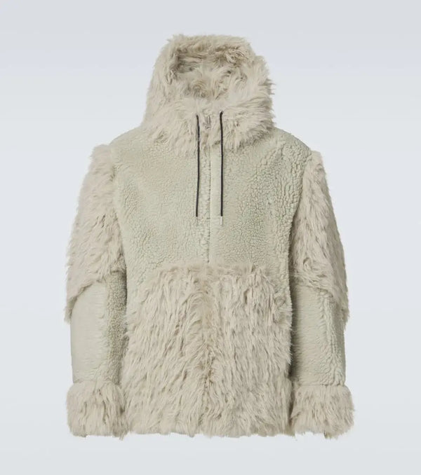 Sacai Faux fur-trimmed teddy jacket