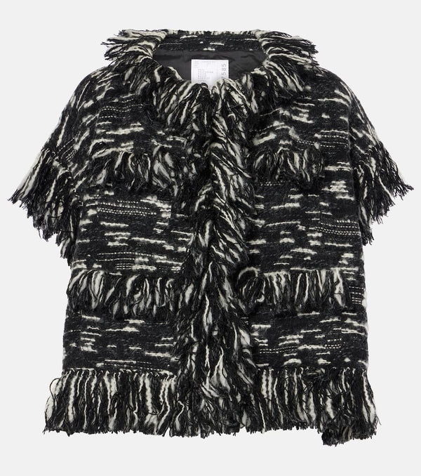 Sacai Fringed wool-blend jacket | LYBSTORE