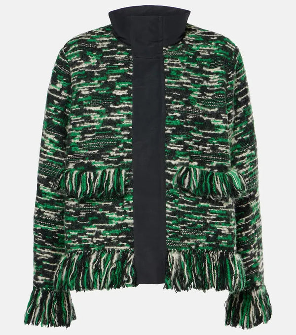 Sacai Fringed wool-blend tweed jacket | LYBSTORE