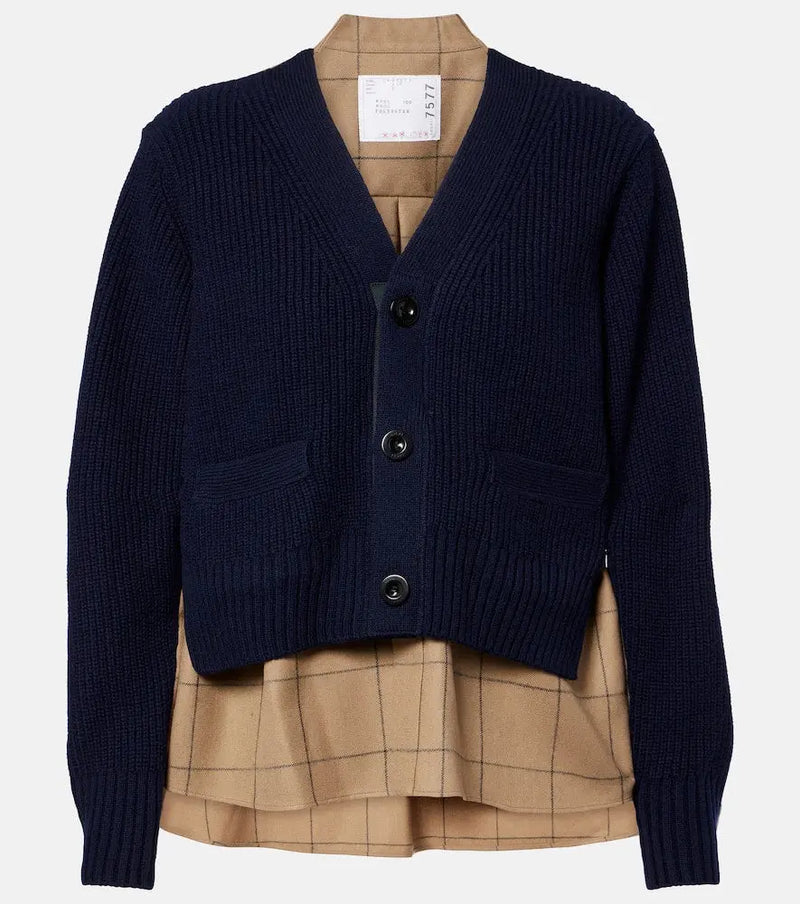 Sacai Layered wool-blend cardigan | LYBSTORE