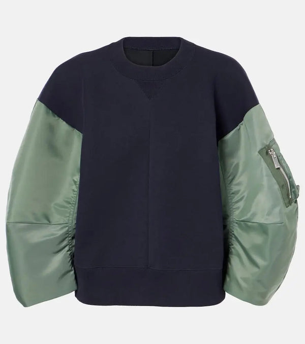 Sacai Paneled twill and fleece sweatshirt | LYBSTORE