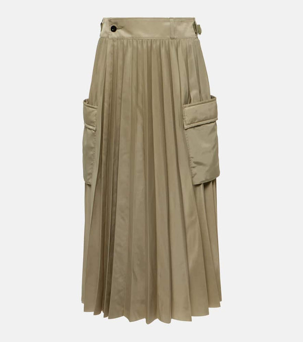 Sacai Pleated twill midi skirt