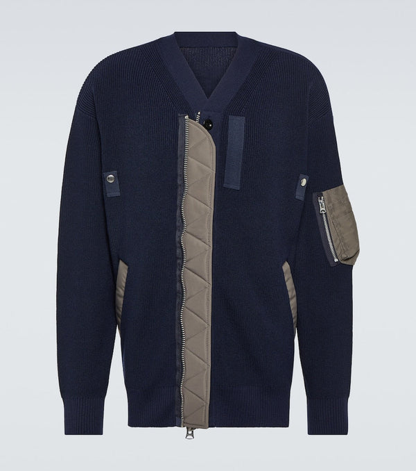 Sacai Twill-paneled cotton-blend cardigan