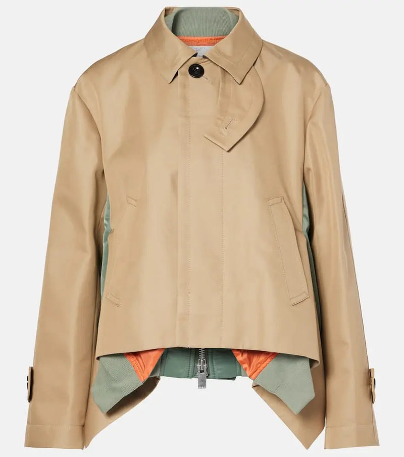 Sacai Twill-trimmed cotton-blend garbadine jacket