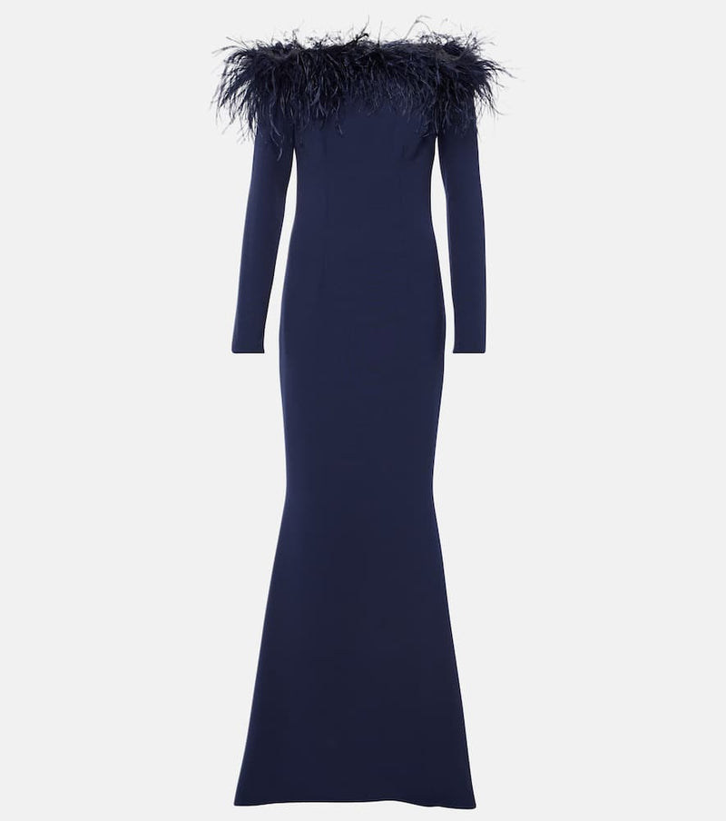 Safiyaa Starlana feather-trimmed off-shoulder gown | LYBSTORE