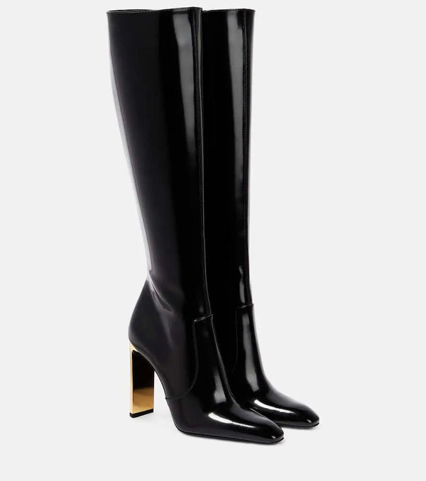 Saint Laurent Auteuil 105 glazed leather knee-high boots | LYBSTORE