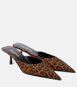 Saint Laurent Barbara 55 leopard-print grosgrain mules | LYBSTORE