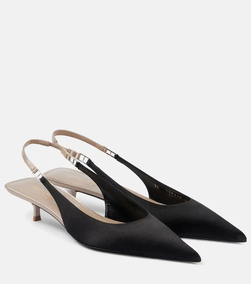 Saint Laurent Cherish satin crêpe slingback pumps | LYBSTORE