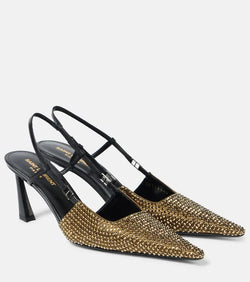 Saint Laurent Embellished satin slingback pumps | LYBSTORE