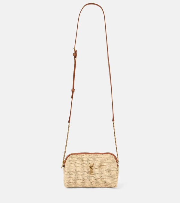 Saint Laurent Gaby leather-trimmed raffia shoulder bag | LYBSTORE