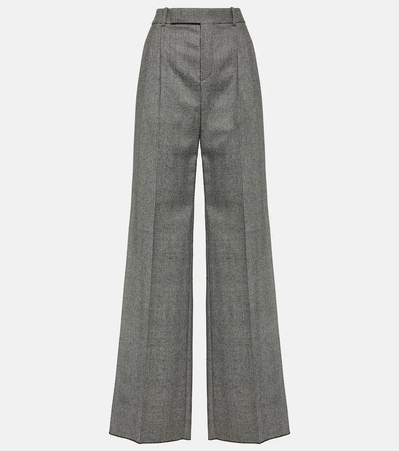 Saint Laurent High-rise checked wool wide-leg pants | LYBSTORE