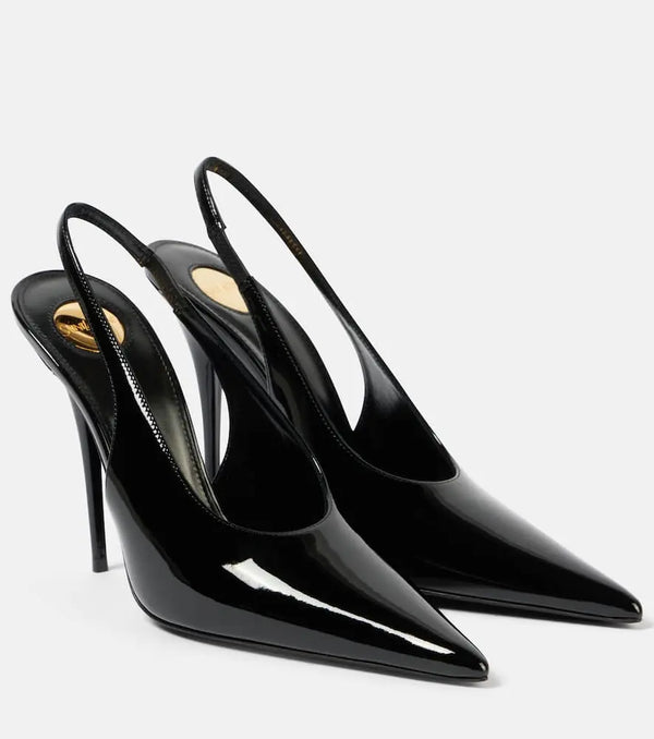 Saint Laurent L'Entracte 110 patent leather slingback pumps | LYBSTORE