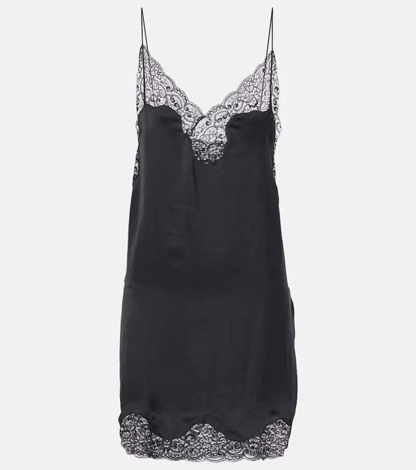 Saint Laurent Lace-trimmed satin slip dress | LYBSTORE