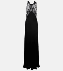 Saint Laurent Lace-trimmed silk charmeuse gown | LYBSTORE