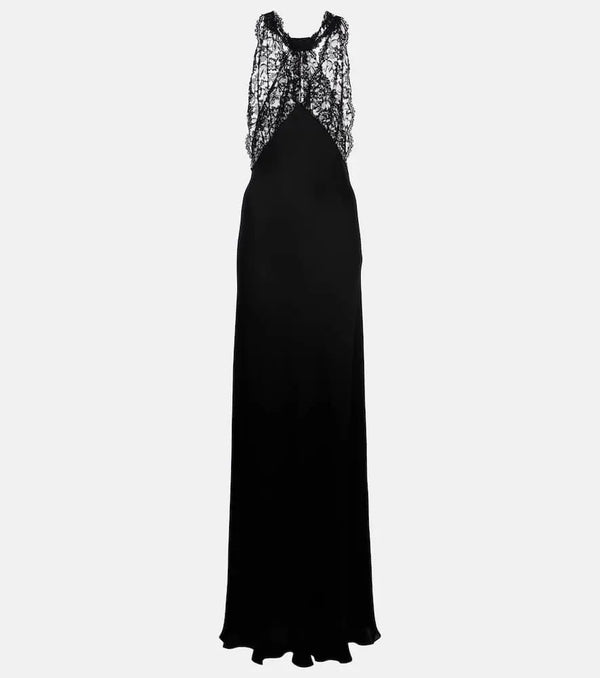 Saint Laurent Lace-trimmed silk charmeuse gown | LYBSTORE