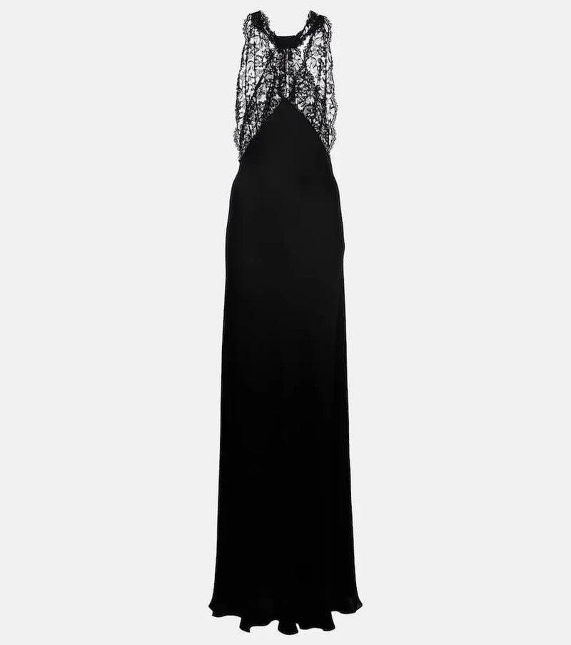 Saint Laurent Lace-trimmed silk charmeuse gown | LYBSTORE