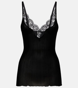 Saint Laurent Lace-trimmed silk tank top