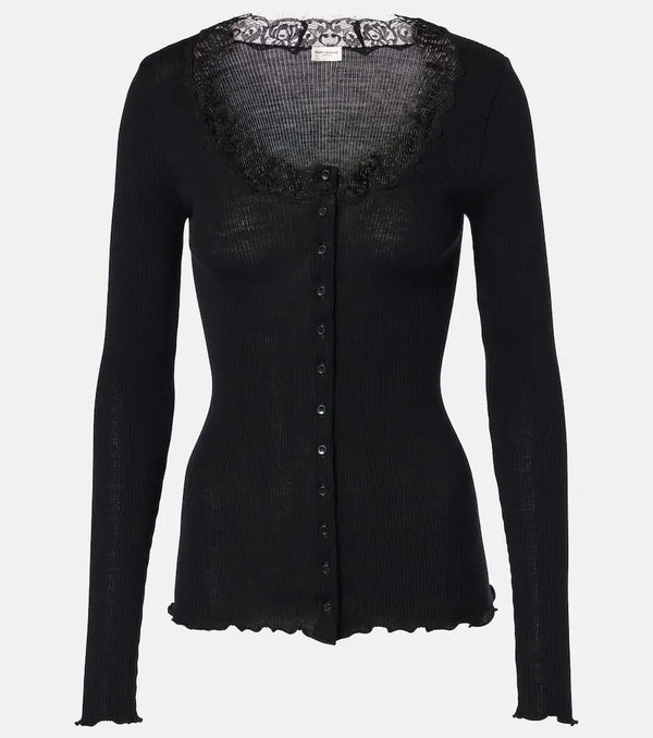 Saint Laurent Lace-trimmed wool and silk cardigan | LYBSTORE